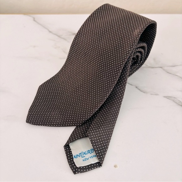 Saint Laurent Saks 5th Ave Vintage Dark Brown Tie with White Polka Dots - Picture 1 of 7